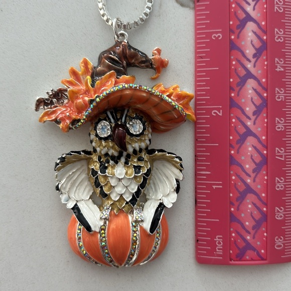 Kirks Folly Whimsical Witchy Owl On Pumpkin Silver Tone Adjustable Necklace - Picture 11 of 14
